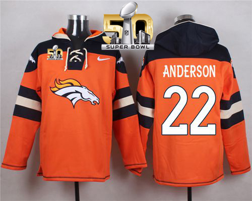 Nike Broncos #22 C.J. Anderson Orange Super Bowl 50 Player Pullover NFL Hoodie